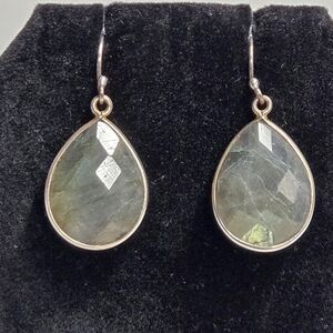 Sterling Silver Labradorite Tear Drop Faceted Earrings 1 1/4" X 5/8"